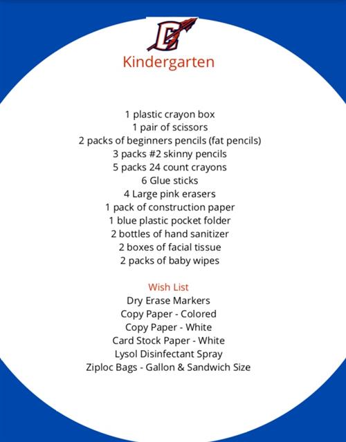 Kindergarten Supply List 