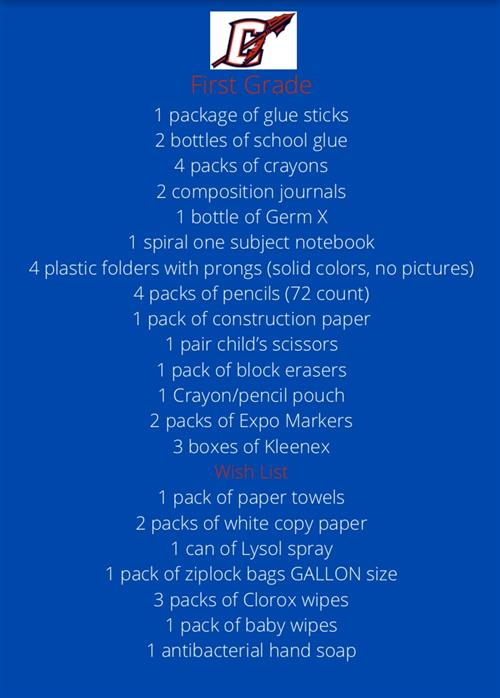 First Grade Supply List 