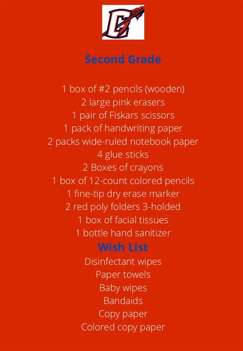 Second Grade Supply List 
