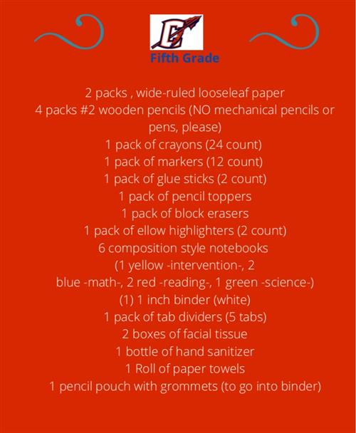 Fifth Grade Supply List 