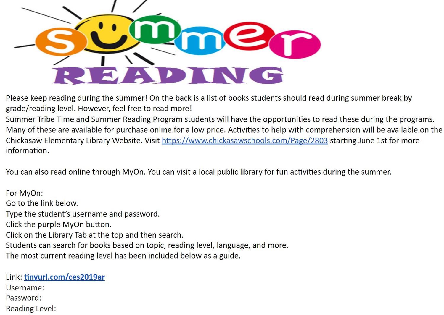 Summer Reading Information